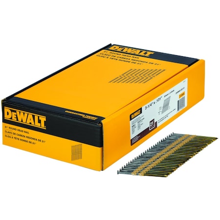 Dewalt Collated Framing Nail, 3-1/4 in L, 9 ga, Bright, Full Round Head, 21 Degrees, 2000 PK DWRHS12D131